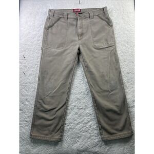 Coleman Men's Fleece Lined Carpenter‎ Pants Canvas Work Khaki Size 38X30 Stretch